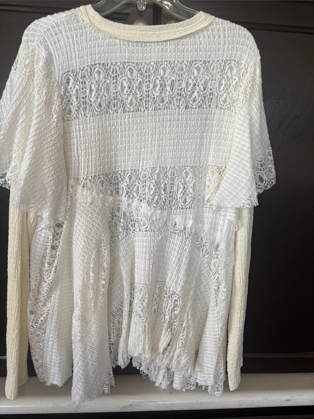 Free People Cream Crochet & Lace Layered Long Sleeve Top - Picture 3 of 3